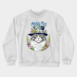 Cool Cat in a Floral Hat Crewneck Sweatshirt